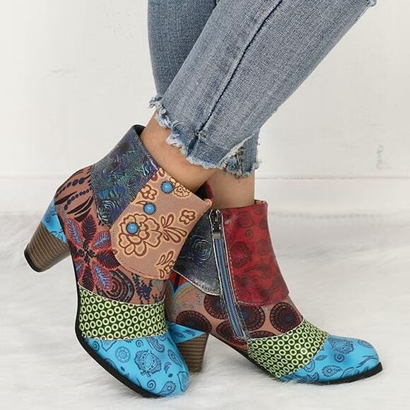 Fashion Ankle Boots for Women Faux Leather Chunky Low Heel Size 7US /38CN - Picture 1 of 14